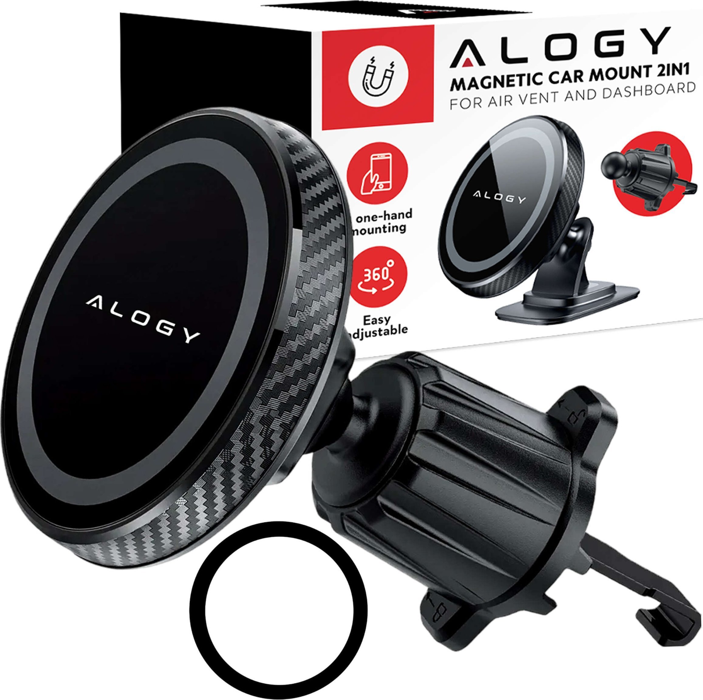 Alogy Uchwyt Samochodowy Magnetyczny Na Telefon Szybę Kratkę Kokpit Deskę Do Samochodu Auta Do Telefonu Alogy Czarny