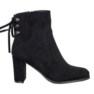 Wiązane Botki Na Słupku VINCEZA czarne - Vinceza - Botki damskie - miniaturka - grafika 1