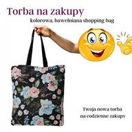 Torby szkolne - Torba na zakupy bawełniana Eko kolorowa shopperka do reki na ramię - FLOWERS ON A BLACK - miniaturka - grafika 1