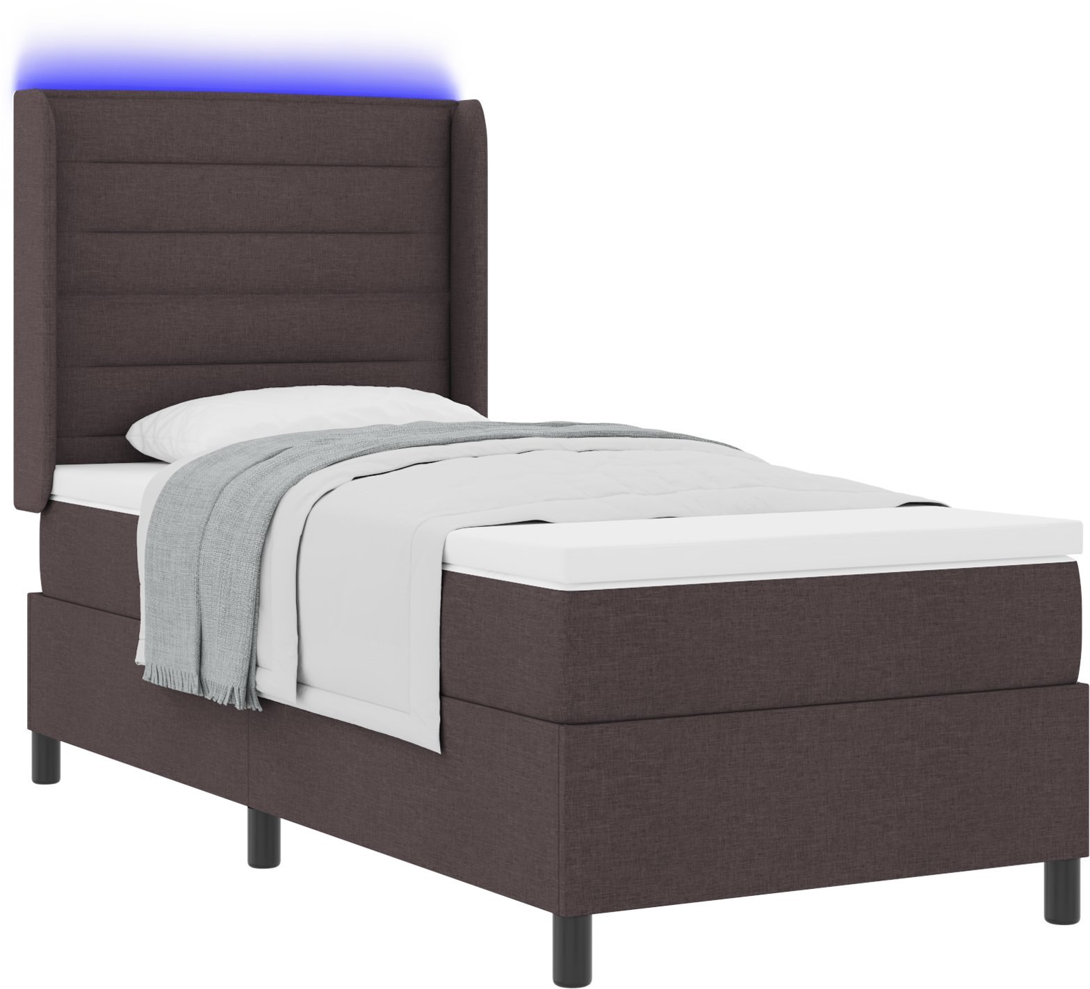 Łóżko Box Spring z materacem i LED ciemny brąz 90x200 cm tkanina