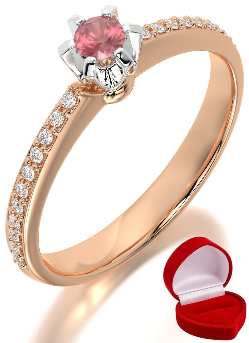 ZŁOTY PIERŚCIONEK ZARĘCZYNOWY 585 14k RUBIN 0,09 ct RÓŻOWE ZŁOTO R16