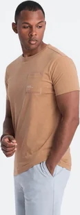 Ombre T-shirt męski bawełniany z kieszonką - jasnobrązowy V7 OM-TSPT-0154 XL - Koszulki męskie - miniaturka - grafika 1