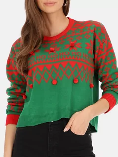 Swetry damskie - Zielony sweter z czerwonym świątecznym wzorem Eye For Fashion Rut - grafika 1