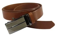 Paski - Pasek Męski Skórzany Arucce (PL) Skóra Licowa EXTRA 35 mm BRĄZOWY Gładki Klamra Bezniklowa Samozaciskowa SREBRNA 38 - miniaturka - grafika 1