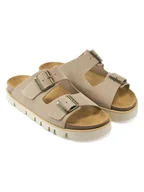 Klapki i japonki damskie - Mandel Skórzane klapki w kolorze szarobrązowym - miniaturka - grafika 1