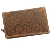 Portfele - Portfel Damski Skórzany Wild Skóra Licowa Duży Z Suwakiem ,,KWIATY,, BRĄZOWY 15 x 10 x 4 [cm] - miniaturka - grafika 1