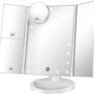 Lusterka do makijażu - Lustro do makijażu z powiększeniem 10X, 3X i 2X, potrójne lustro z oświetleniem, włącznik dotykowy, regulowane w zakresie 180°, lusterko stołowe (bia - miniaturka - grafika 1