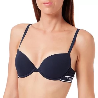 Biustonosze - Emporio Armani Underwear Iconic Logoband Push Up Bra, biustonosz damski, granatowy, 36B, morski, B - grafika 1