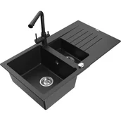Zlewozmywaki z baterią - Mexen Matias zlewozmywak granitowy 1,5-komorowy z ociekaczem i baterią kuchenną Duero, czarny/srebrny metalik - miniaturka - grafika 1