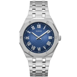 Zegarek Srebrny męski zegarek Guess Asset niebieska tarcza GW0575G4 - Zegarki męskie - miniaturka - grafika 1