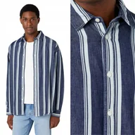 Koszule męskie - Wrangler NON POCKET SHIRT Navy LUŹNA BAWEŁNIANA GRANATOWA KOSZULA W PASY L - miniaturka - grafika 1