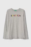 Bluzki dla dziewczynek - United Colors of Benetton longsleeve bawełniany dziecięcy kolor szary z nadrukiem - miniaturka - grafika 1