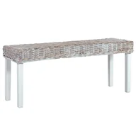 Ławki do przedpokoju - vidaXL vidaXL Ławka, 110 cm, biała, rattan kubu i lite drewno mango - miniaturka - grafika 1