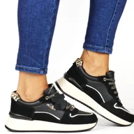 Półbuty damskie - DAMSKIE SNEAKERSY SKÓRZANE NA GRUBEJ PODESZWIE FILIPPO 7103 CZARNE - miniaturka - grafika 1