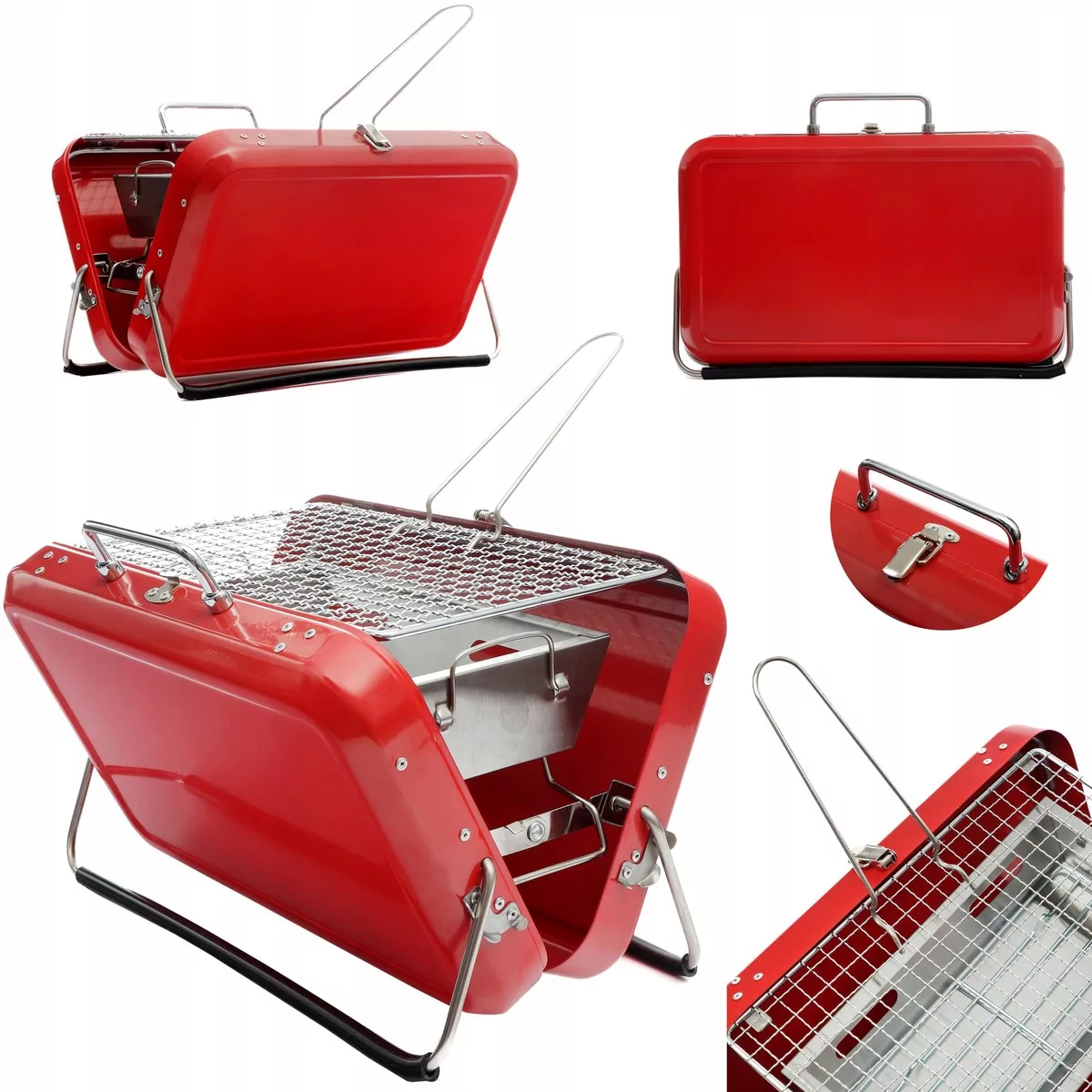 Mobilny grill piknikowy walizka bushkraft czerwona