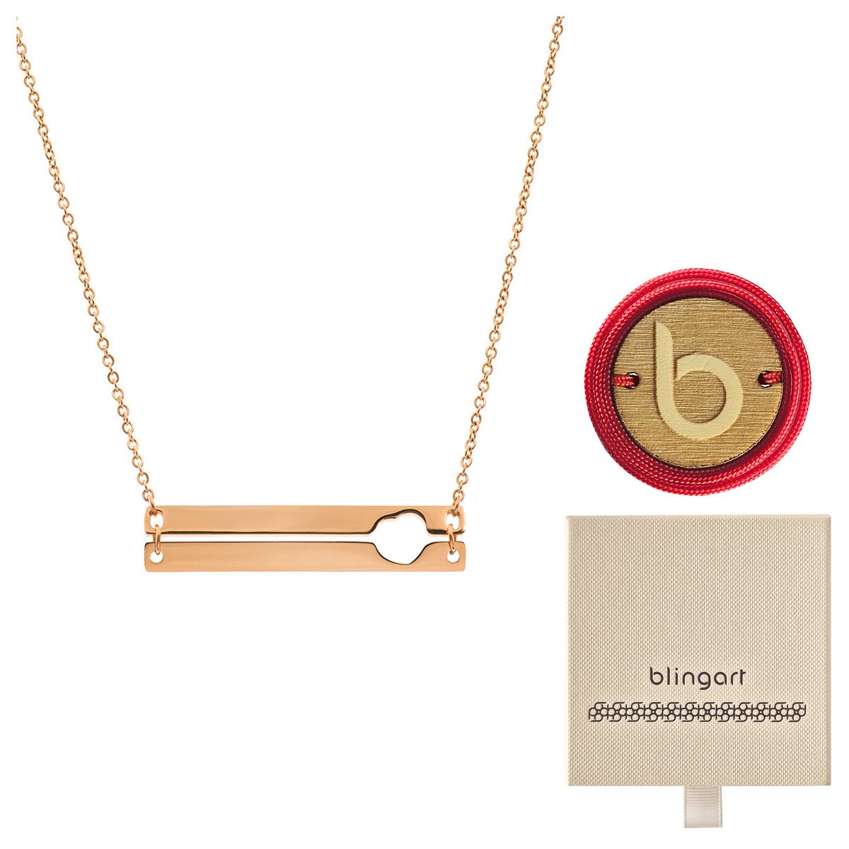 Naszyjnik celebrytka różowe złoto serce blaszka stal BLINGART