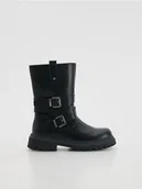 Buty dla dziewczynek - Reserved - Botki z imitacji skóry - czarny - miniaturka - grafika 1