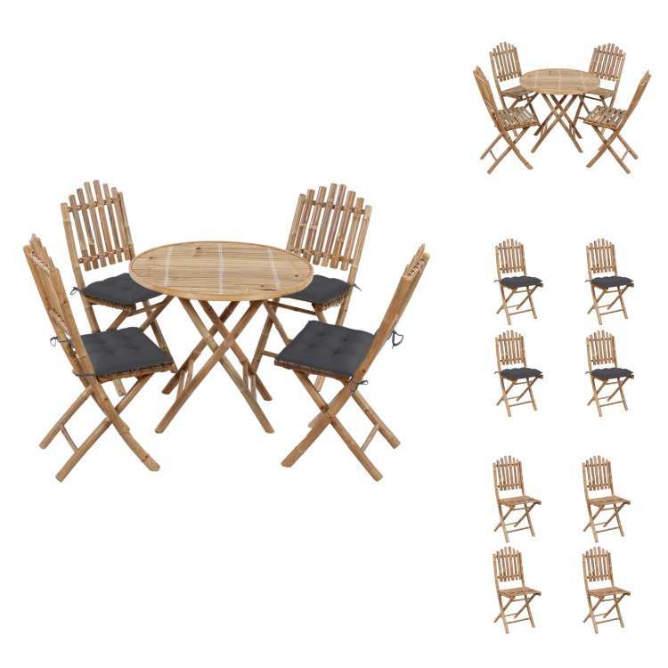 vidaXL 5-częściowy ogrodowy zestaw jadalniany z poduszkami składany bambus - Zestawy mebli ogrodowych