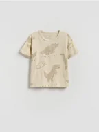 Bluzki dla niemowląt - Reserved - Bawełniany t-shirt z nadrukiem - kremowy - miniaturka - grafika 1