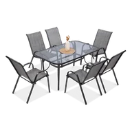 Meble ogrodowe - Focus Garden Meble ogrodowe BOLOGNA 6 krzeseł szary - miniaturka - grafika 1