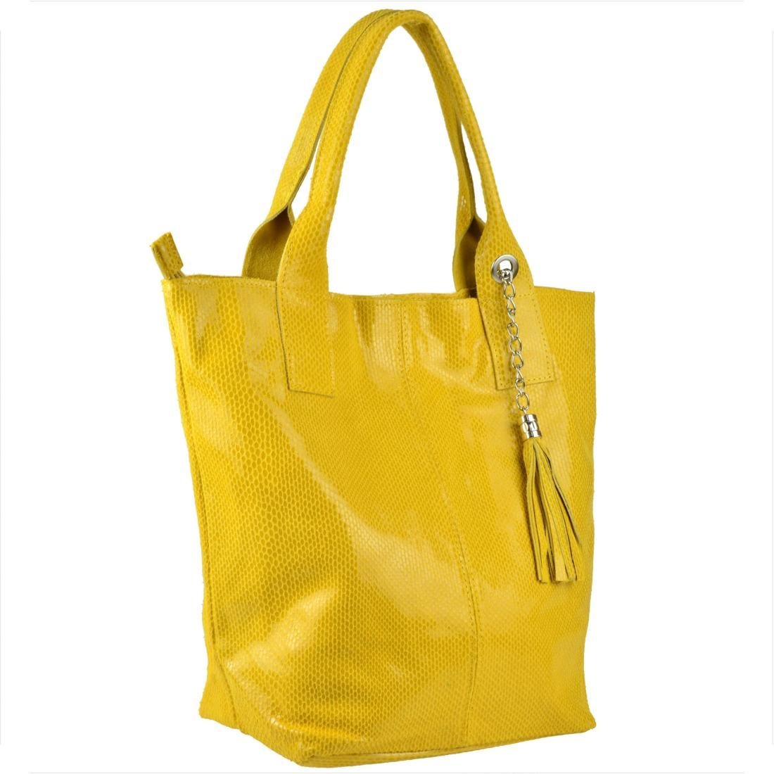 Żółta torebka shopper skórzana z plaster miodu XL