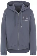Bluzy damskie - Armani Exchange Damska bluza z kapturem z zamkiem błyskawicznym, logo Studs Side, niebieski, M - miniaturka - grafika 1