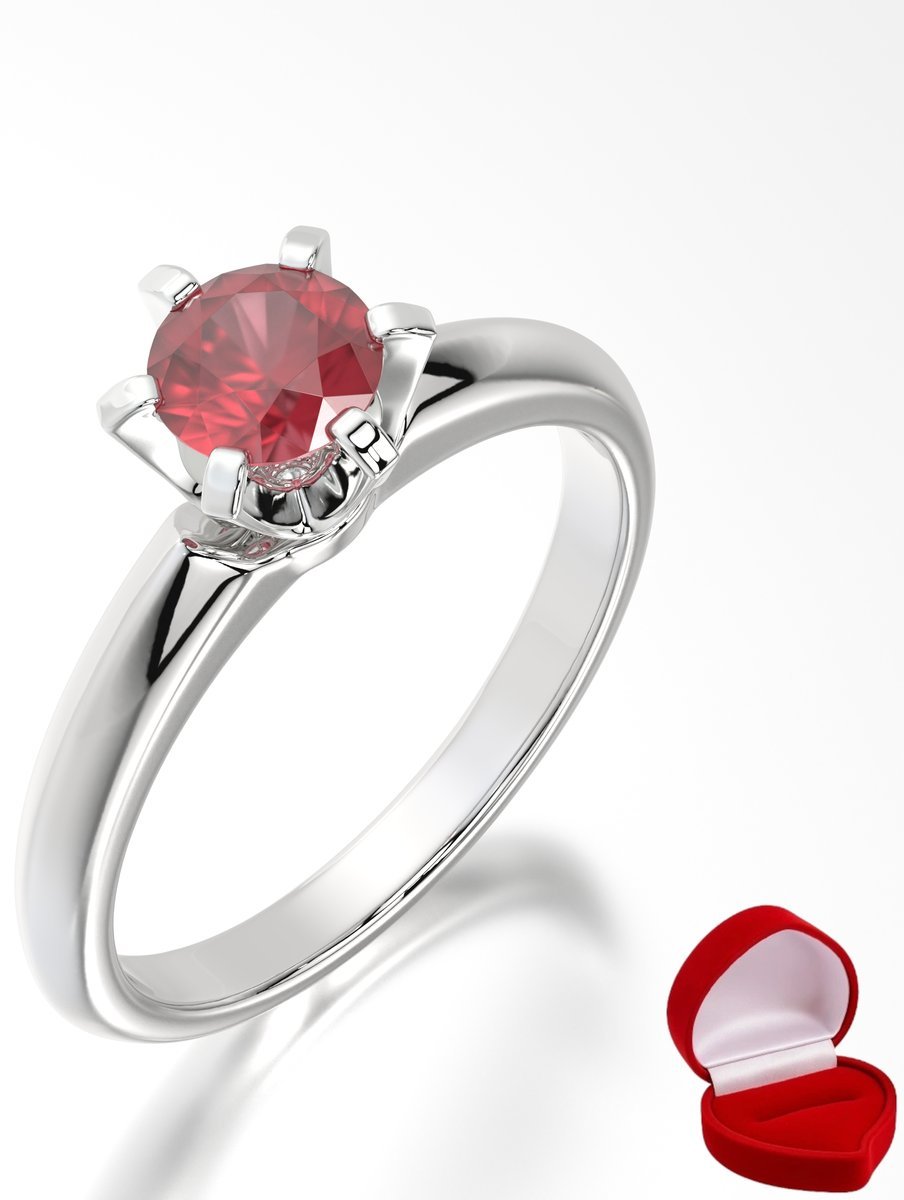 ZŁOTY PIERŚCIONEK ZARĘCZYNOWY 585 14k RUBIN 0,50 ct BIAŁE ZŁOTO R15