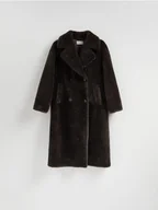 Płaszcze damskie - Reserved - Płaszcz ze sztucznego futerka - ciemnobrązowy - miniaturka - grafika 1