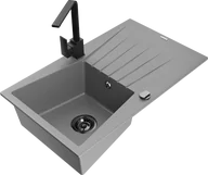 Zlewozmywaki z baterią - Mexen Cesar zlewozmywak granitowy 1-komorowy z ociekaczem i baterią kuchenną Rita, szary - 6514-71-670300-70-B - miniaturka - grafika 1
