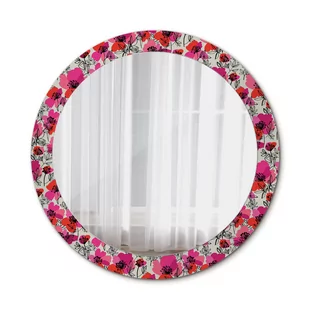 Okrągłe Lustro do Salonu Ścienne Różowe maki 80cm - Lustra - miniaturka - grafika 1