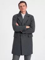 Kurtki męskie - Dwurzędowy męski płaszcz z podszewką - grafitowy V2 OM-COWC-0107 - miniaturka - grafika 1