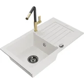 Zlewozmywaki z baterią - Mexen Pablo zlewozmywak granitowy 1-komorowy z ociekaczem i baterią kuchenną Flora, biały - miniaturka - grafika 1