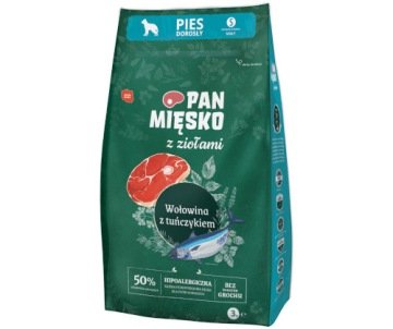 Pan Mięsko z ZIOŁAMI Karma sucha dla psa Wołowina z Tuńczykiem małe chrupki S - 3kg