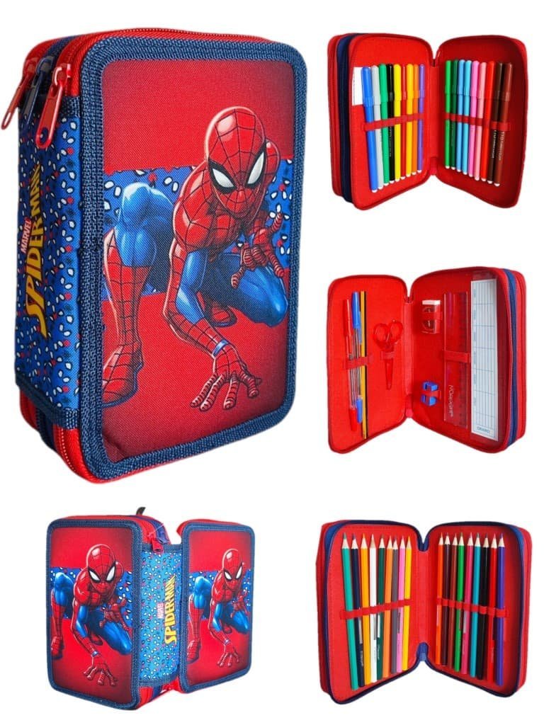 Piórnik szkolny z wyposażeniem trzykomorowy Spiderman