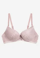 Biustonosze - Jasnofioletowy Biustonosz Push Up z Przeszyciami i Wzorem w Kropki Azurelle - Born2be - miniaturka - grafika 1