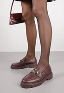 Mokasyny damskie - Bordowe Mokasyny Vices z Wkładką ze Skóry Naturalnej z Metaliczną Aplikacją Fergia - miniaturka - grafika 1