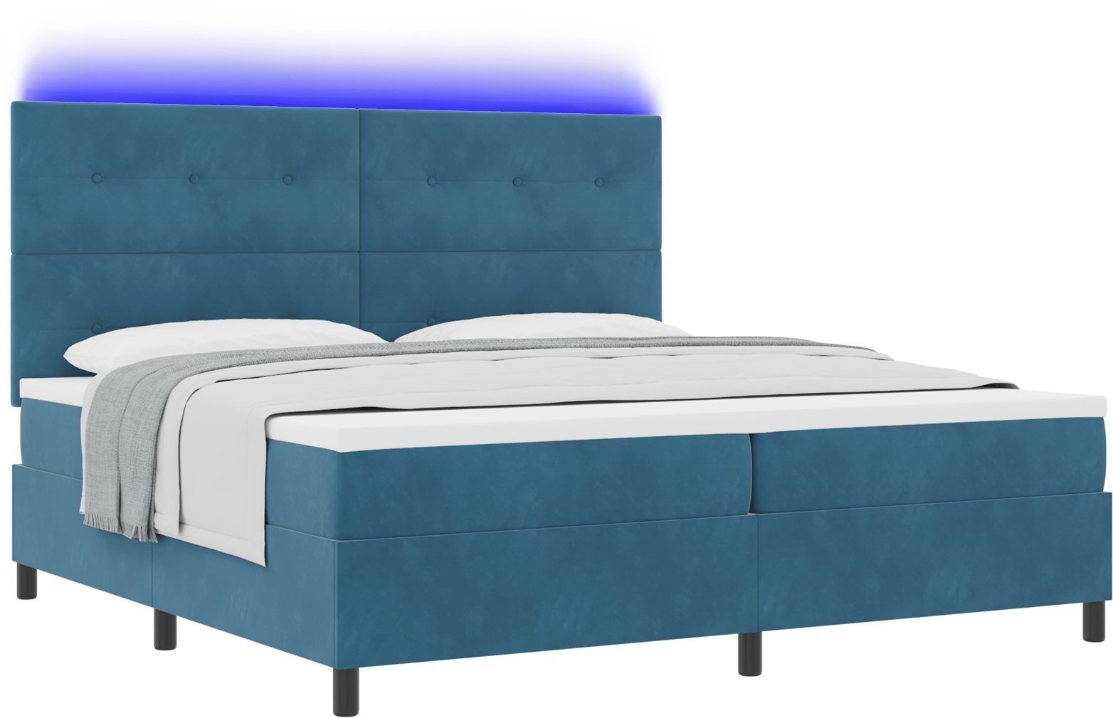 Łóżko kontynentalne vidaXL z materacem i LED ciemnoniebieskie 200x200 cm aksamitne