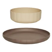 Kubki dla dzieci - PULLO ZESTAW TALERZ I MISKA CIEMNOSZARY / KREMOWY - miniaturka - grafika 1