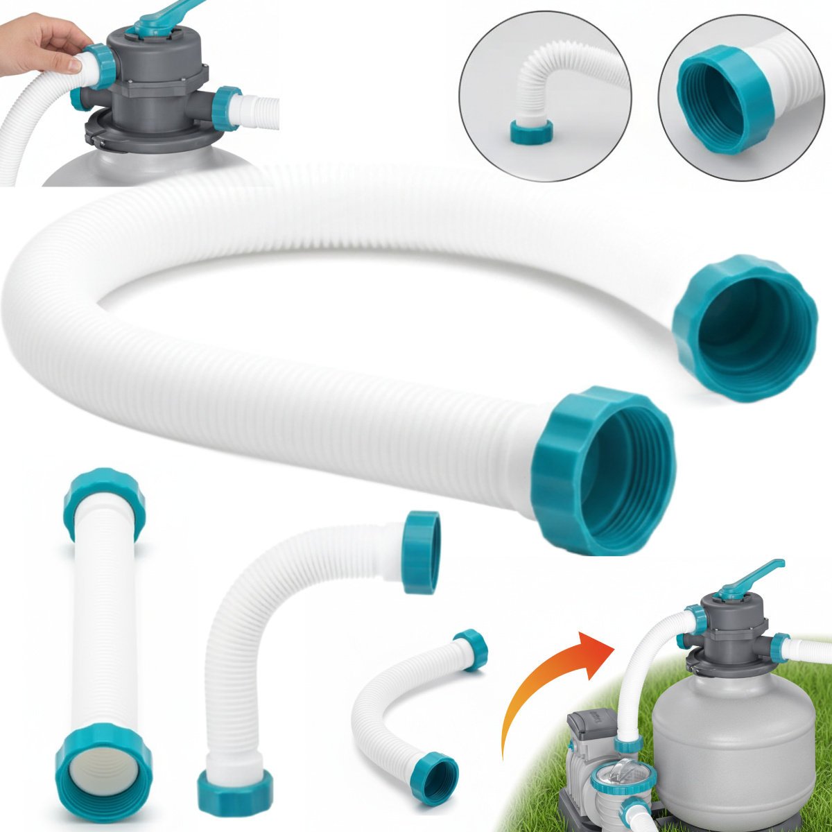 Bestway wąż krótki z nakrętkami 33 cm 38mm do pompy piaskowej  flowclear