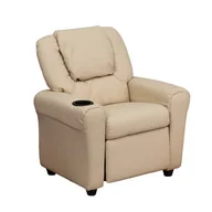 Fotele i pufy dla dzieci - Flash Furniture Współczesny leżak dziecięcy z uchwytem na kubek i zagłówkiem, drewno, beżowy winyl, 60,96 x 48,26 x 48,26 cm - miniaturka - grafika 1