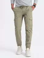 Spodnie męskie - Spodnie męskie JOGGERY z zapinanymi kieszeniami cargo - khaki V1 OM-PAJO-0123 - miniaturka - grafika 1