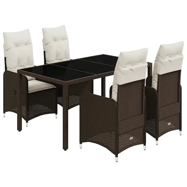 Zestaw bistro ogrodowy brązowy z regulowanym fotelem i poduszkami 150x90x7