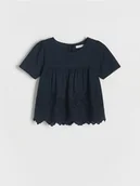 Bluzki dla dziewczynek - Reserved - Bluzka z ażurowym dołem - granatowy - miniaturka - grafika 1