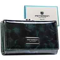 Portfele - Średniej wielkości zielona lakierowana portmonetka damska na zatrzask i bigiel PETERSON portfel w kwiaty skóra naturalna i ekologiczna pudełko preze.. - miniaturka - grafika 1