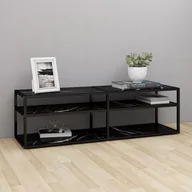 Szafki RTV - Lumarko Szafka pod TV, czarny marmur, 140x40x40,5 cm, szkło hartowane - miniaturka - grafika 1