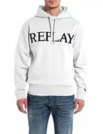 Bluzy męskie - Replay Męska bluza z kapturem, Biały 001, L - miniaturka - grafika 1