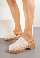 Klapki i japonki damskie - Beżowe Klapki na Grubej Podeszwie w Stylu Chodaków Morialda - miniaturka - grafika 1