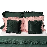 Pościel - Pościel Bawełniana Z Falbanką Komplet Do Sypialni + 6 Poduszek 200X200 Cm Butelkowa Zieleń Brudny Róż - miniaturka - grafika 1