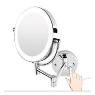 Lusterka do makijażu - Lustro powiększające LED, podświetlane lustro do makijażu, 3-krotne powiększenie, obrót dwustronny o 360°, łatwe w montażu, srebrne（ - miniaturka - grafika 1