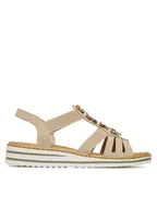 Sandały damskie - Rieker Sandały V0649-62 Beżowy - miniaturka - grafika 1